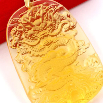 Mặt dây chuyền tượng Rồng - pha lê vàng ( 6.2cm x 4cm )