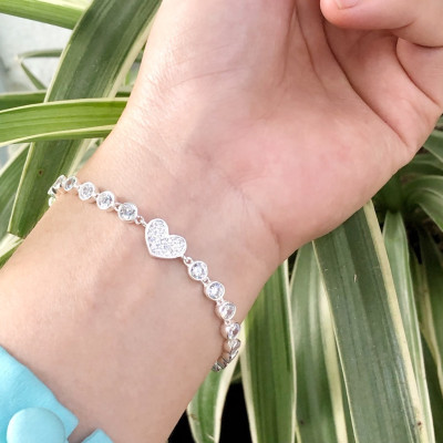 Lắc Tay Nữ Bạc 925 Trái Tim Đính Đá LTU593