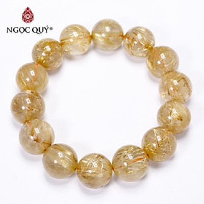 Vòng tay trơn đá thạch anh tóc vàng size hạt 15mm mệnh thủy, kim - Ngọc Quý Gemstones