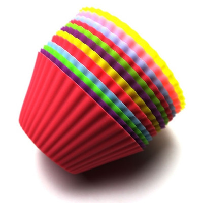 Bộ 10 khuôn silicon 3 lớp làm bánh, rau câu, bánh bông lan, bánh da lợn hình tròn Cupcake – Mã số 1133