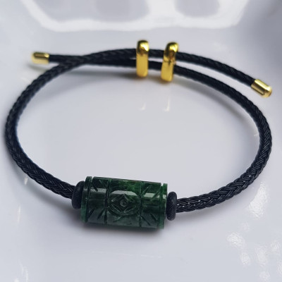 Vòng Đeo tay Mới charm Lu Thống Đồng Tiền Xanh Đậm đẹp Hạt Lu Đồng Tiền Đá cẩm thạch tự nhiên dây đen rút chỉnh theo tay tùy ý Hợp nữ mệnh Thủy mệnh Mộc hợp ạ