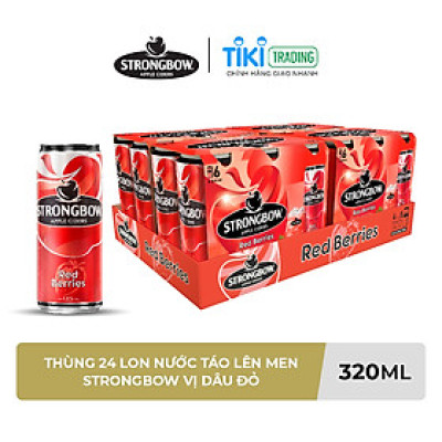 Thùng 24 Lon Nước Táo Lên Men Strongbow Vị Dâu Đỏ 320ml/lon