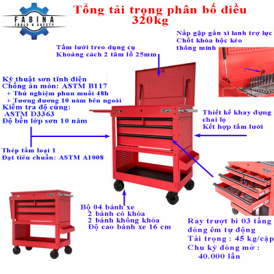 Tủ dụng cụ CSPS 84cm - 04 hộc kéo màu đỏ