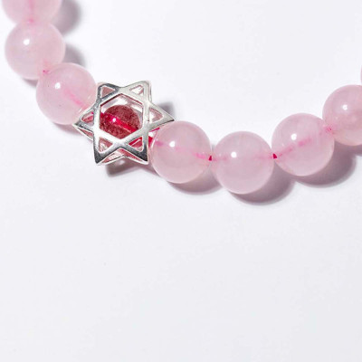 Vòng tay đá thạch anh hồng charm bạc ngôi sao 6 cánh mệnh hỏa, thổ - Ngọc Quý Gemstones