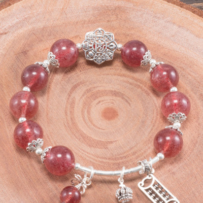 Vòng tay thạch anh dâu phối bát bảo cát tường (11mm) Ngọc Quý Gemstones