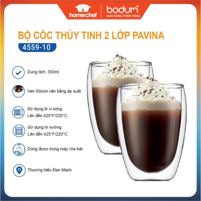 Bộ 2 cốc (ly) thủy tinh 2 lớp Bodum Pavina 4559-10, dung tích 350ml | Hàng chính hãng