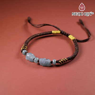 Vòng tay thắt dây cặp tỳ hưu cẩm thạch lam ngọc 8x10mm mệnh thủy, mộc - Ngoc Quý Gemstones