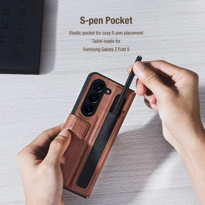 Bao Da Chống Sốc Cho Samsung Galaxy Z Fold 5/ Z Fold 6 với Ngăn Đựng S-Pen - Nillkin Aoge Leather Cover Case có ngăn đựng S-Pen hiệu Nillkin (bảo vệ máy cực tốt, chất liệu da thật cao cấp, thiết kế thời trang cá tính) - Hàng nhập khẩu