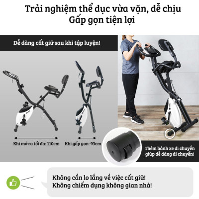 Xe đạp thể thao tại nhà gấp gọn 10 cấp độ kháng lực cảm biến nhịp tim hoạt động êm ái tải trọng 120kg