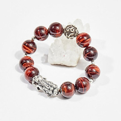 Vòng tay phong thủy nam đá mắt hổ nâu đỏ charm tỳ hưu 14mm mệnh hỏa , thổ - Ngọc Quý Gemstones