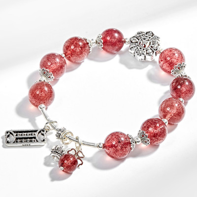 Vòng tay thạch anh dâu phối bát bảo cát tường (11mm) Ngọc Quý Gemstones