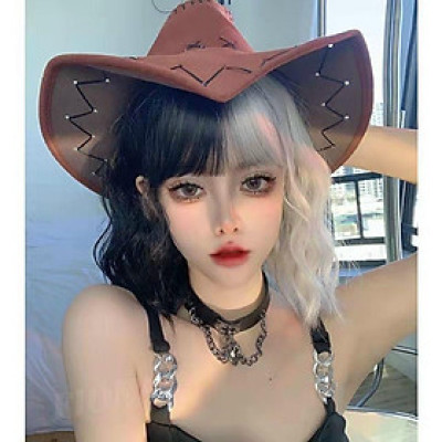 Tóc giả xù 2 màu trắng đen 