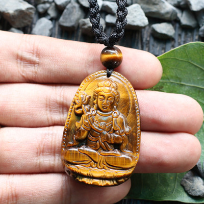 Mặt Dây Chuyền Đại Thế Chí Bồ Tát Đá Mắt Hổ Ngọc Quý Gemstones GA92 (5 x 3 cm)