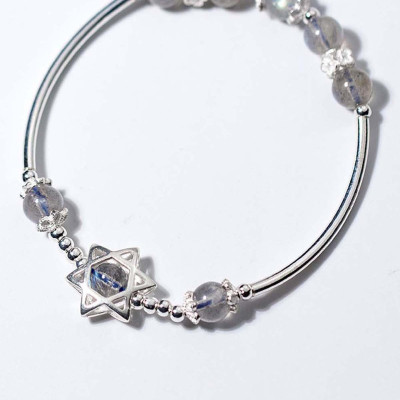 Vòng tay đá xà cừ ánh xanh charm ngôi sao 6 cánh thủy, kim - Ngọc Quý Gemstones