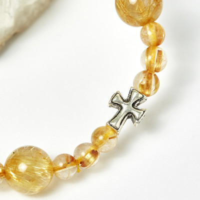 Vòng Chuỗi Mân Côi Đá Thạch Anh Tóc Vàng hạt đá 10mm , đk 52mm - Ngọc Qúy Gemstones