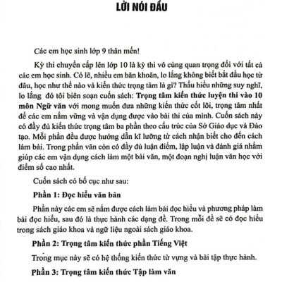 Trọng tâm kiến thức luyện thi vào 10 môn Ngữ văn