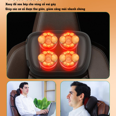 Nệm (đệm) massage ô tô cao cấp Nikio NK-150 - Con lăn 3D xoa bóp cổ vai gáy, kết hợp nhiệt nóng sưởi ấm lưng, cổ và rung toàn thân tạo cảm giác thư giản, túi khí nâng đỡ cột sống lưng