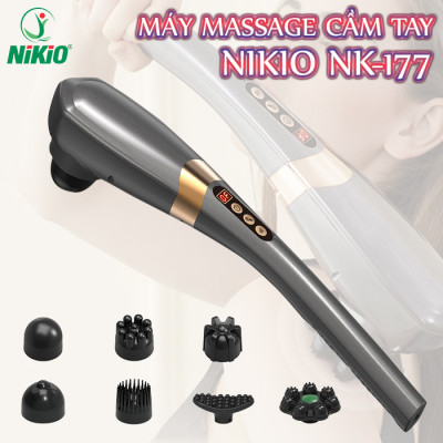 Máy Massage Cầm Tay Nikio NK-177 - Không Dây Pin Sạc, 7 Đầu Mát Xa Độc Đáo, 5 Chế Độ, 6 Tốc Độ Matxa, Hỗ Trợ Giảm Đau Cơ, Cứng Khớp, Thư Giãn Toàn Thân - Tay Cầm Dài Dễ Thao Tác