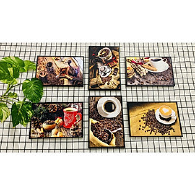 (ẢNH THẬT) Tranh treo tường 6 tấm trang trí quán coffee kèm đinh treo