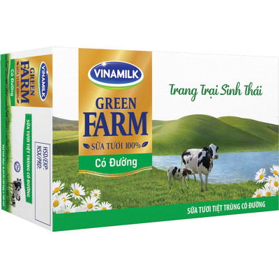 Thùng 48 hộp Sữa Tươi Tiệt Trùng Vinamilk Green Farm có đường 180ml