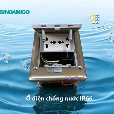 Hộp ổ cắm điện âm sàn chống nước IP66 Sinoamigo SOB-2SFC 3 module inox cao cấp – Chống gỉ, dùng ngoài trời