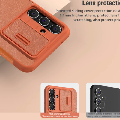 Bao da cho SamSung Galaxy S24 FE chính hãng Nillkin QIN có nắp trượt bảo vệ camera sau - Hàng chính hãng