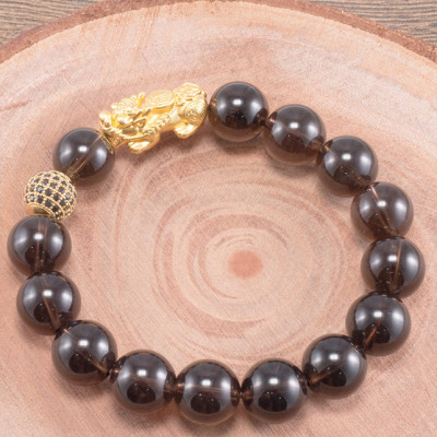 Vòng Tay Nam Đá Thạch Anh Khói Phối Tỳ Hưu Bạc Mạ Vàng 24K Ngọc Quý Gemstones