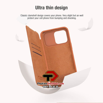 Bao da dành cho iPhone 14 Pro Max hàng chính hãng Nillkin QIN có nắp trượt bảo vệ camera - Hàng chính hãng