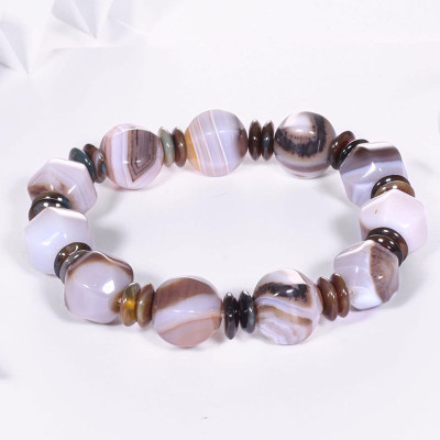 Vòng tay Đá mã não (Agate) viên lục giác 12mm - Ngọc Quý Gemstones