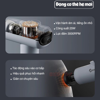 Súng (Máy) Massage Cầm Tay Booster Boluojun MINI V2 New -  8 Đầu Mát Xa