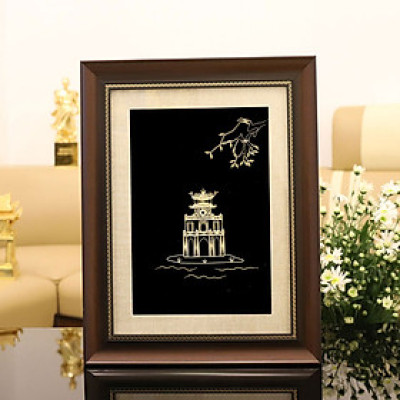 Quà tặng lưu niệm khách Nhật: Tranh Tháp Rùa mạ vàng