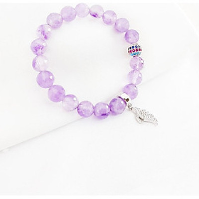 Vòng tay mệnh hỏa, mộc đá thạch anh tím mix charm cánh thiên thần LAT.132