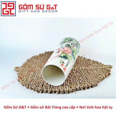 Lọ hoa dáng ống vẽ sen hạc Gốm Sứ G&T