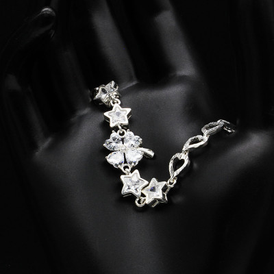 Vòng tay BẠC HIỂU MINH LTU446S mix họa tiết đính đá thời thượng trang sức bạc thật 925 