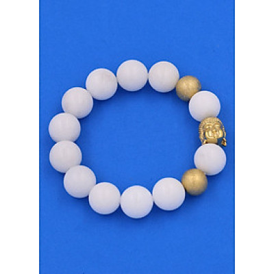 Chuỗi đeo tay San Hô Trắng 14 ly - Vòng tay Phật A Di Đà inox vàng VSHTNLVHB14 - hợp mệnh Kim, mệnh Thủy - Vòng đeo tay size lớn