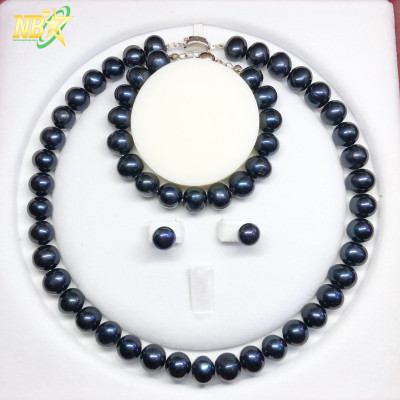 Bộ Vòng Cổ - Vòng Tay Ngọc Trao Đen Cao Cấp - 4A-BNTD010