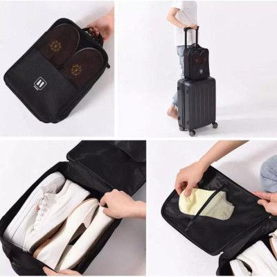 [KoSuyTu] Túi Đựng Giày Dép Du Lịch 3 Ngăn, Chất Liệu Chống Thấm Nước, Có Khe Gài Tay Kéo Vali Tiện Lợi