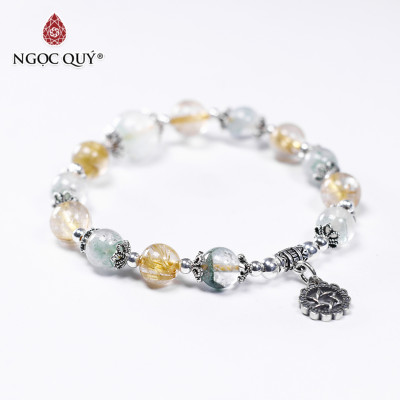 Vòng tay đá thạch anh tóc vàng phối ưu linh 8mm - Ngọc Quý Gemstones