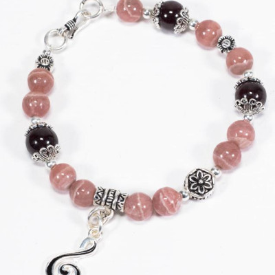 Vòng Thạch Anh Dâu Phối Garnet & Charm Dream Catcher Bạc (6mm) Ngọc Quý Gemstones