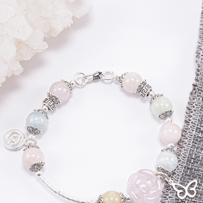 Vòng Tay Phong Thủy Nữ Đá Beryl Phối Hoa Mẫu Đơn (9mm) Nhiều Mệnh Ngọc Quý Gemstones
