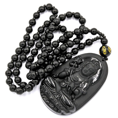 Vòng cổ Đại Thế Chí Bồ Tát thạch anh đen 6 cm MDS4