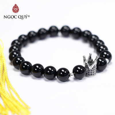 Vòng tay đá obsidian phối charm vương miệng size hạt 8mm mệnh thủy, mộc - Ngọc Quý Gemstones