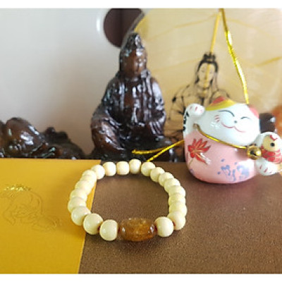 (GỖ DÂU THẬT) Vòng dâu tằm đính thủy ngọc cho bé - Vòng tay cho bé sơ sinh - Lu thống