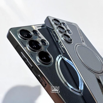 Ốp Lưng Da Từ Tính Cho Samsung Galaxy S25 Ultra Giả Kim Loại Bảo Vệ Camera DESIGNED BY GKK