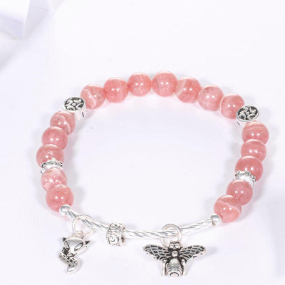 Vòng tay rhodochrosite hồng mix charm ong bạc hạt đá 6.5mm mệnh hoả, thổ - Ngọc Quý Gemstones