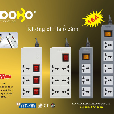 Ổ Cắm Dài 6 Lỗ Kèm Cổng USB Dobo Electric Korea (16A - 3m) - Trắng