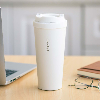 Ly giữ nhiệt LocknLock 550ml màu trắng LHC3249WHT - Hàng chính hãng, mở nắp một chạm, chất liệu thép không gỉ miệng ly rộng - JoyMall