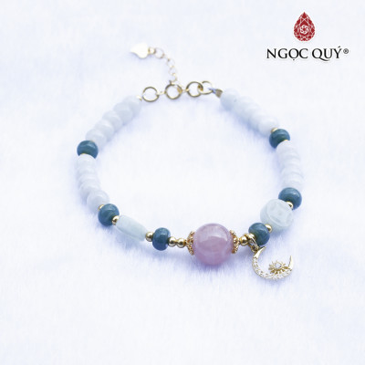 Vòng cẩm thạch phỉ thúy phối thạch anh hồng charm bạc mạ vàng - Ngọc Quý Gemstones