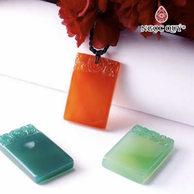 Mặt dây chuyền thẻ chữ nhật đá mã não 42x26mm - Ngọc Quý Gemstones