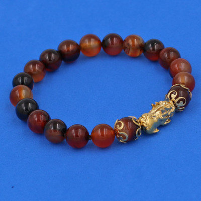 Chuỗi đeo tay Thạch Anh Nâu 8 ly - cẩn Tỳ Hưu Phong Thủy inox vàng VTANTHHKV8 - hợp mệnh Kim, mệnh Thổ